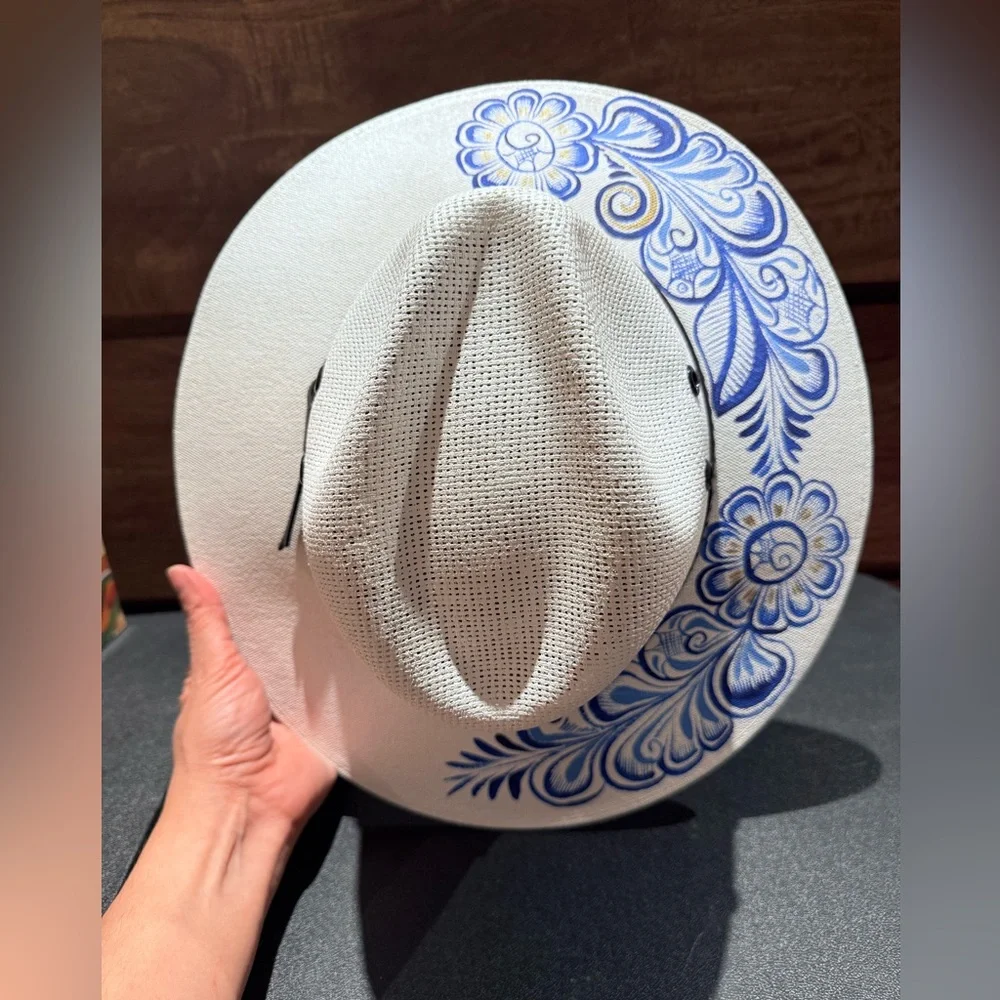 MEXICAN Artisanal Hat HandPainted Fedora Mandala Sombrero Panama Bohemian Medium - Picture 3 of 6
